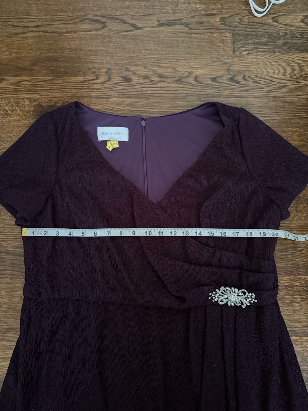 Oleg Cassini Deep Purple Lace-Texture Maxi Dress with Brooch Accent - Picture 6 of 8